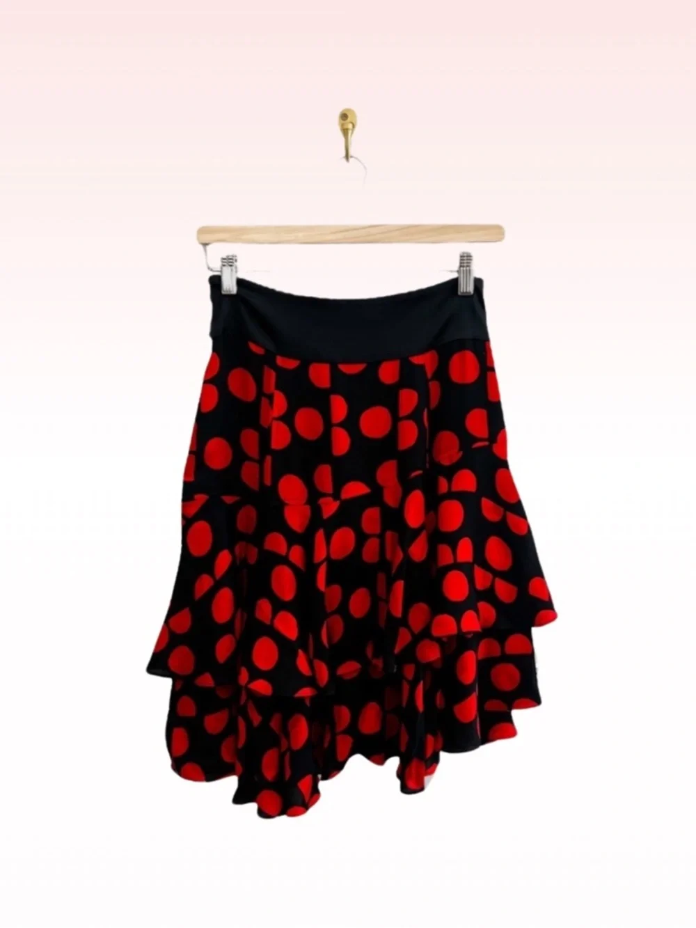 DIANE VON FURSTENBURG Black & Red Polka Dot Tiered Ruffle Skirt (Sz M)